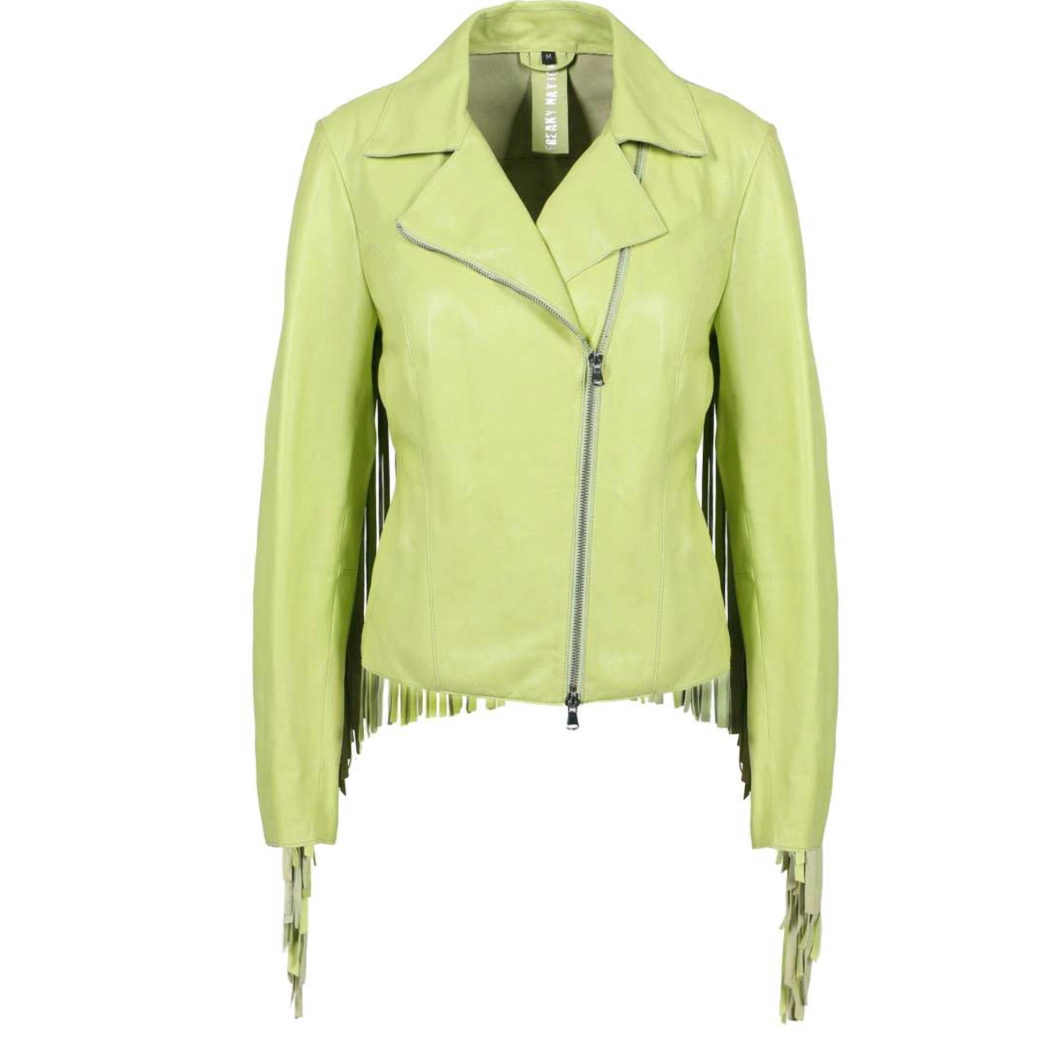New Freaky Nation Women's Leather Fringe Jacket In Limoncello